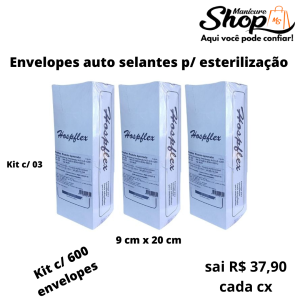 Kit 03 Caixas Envelopes Auto Selantes Para Esterilização     9 X 20cm – Hospflex