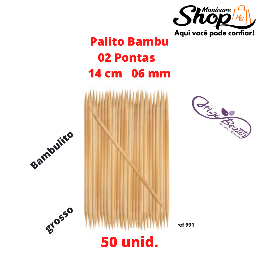 Palito De Bambu – Ponta Dupla 14cm – 50un – REF 991 – HIGIBEAUTY / HIGIBRAS