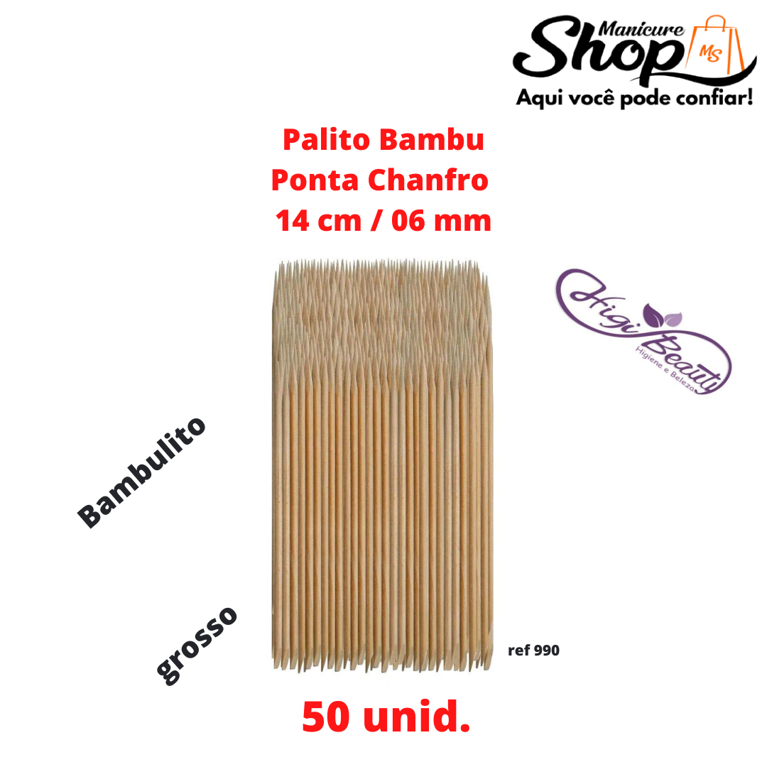 Palito De Bambu – Ponta / Chanfro 14cm – 50un – REF 990 –  HIGIBEAUTY / HIGIBRAS