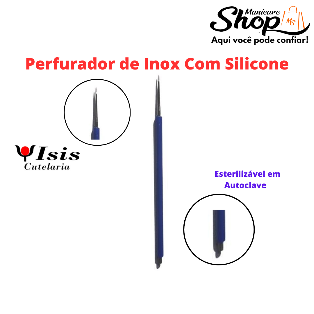 Perfurador Inox Com Silicone – Azul – Isis Cutelaria