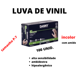 Luvas De Vinil Incolor Descartável – DANNY – 100 Unid.