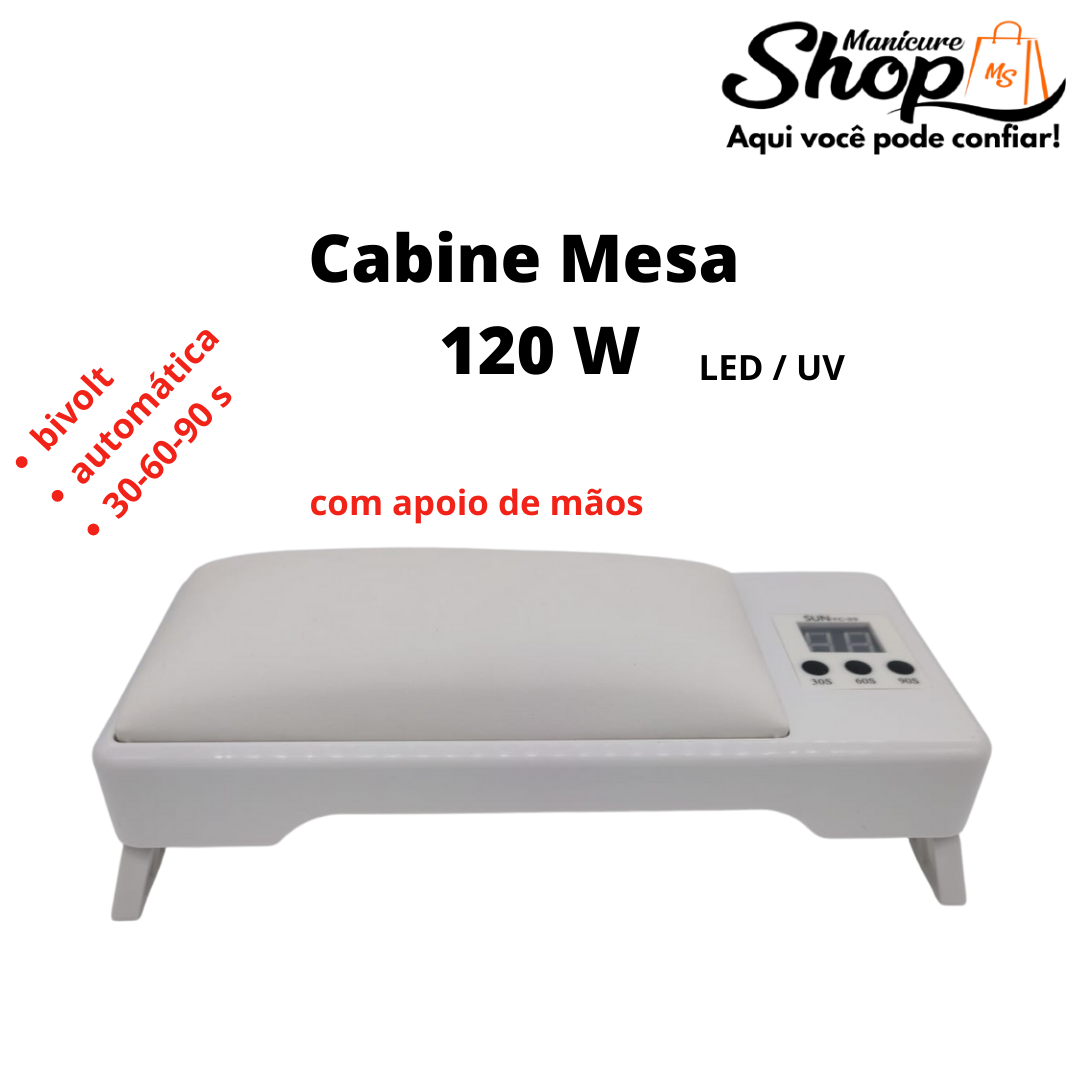 Cabine Mesa LED / UV 120W – BRANCA – Com Apoio De Mão