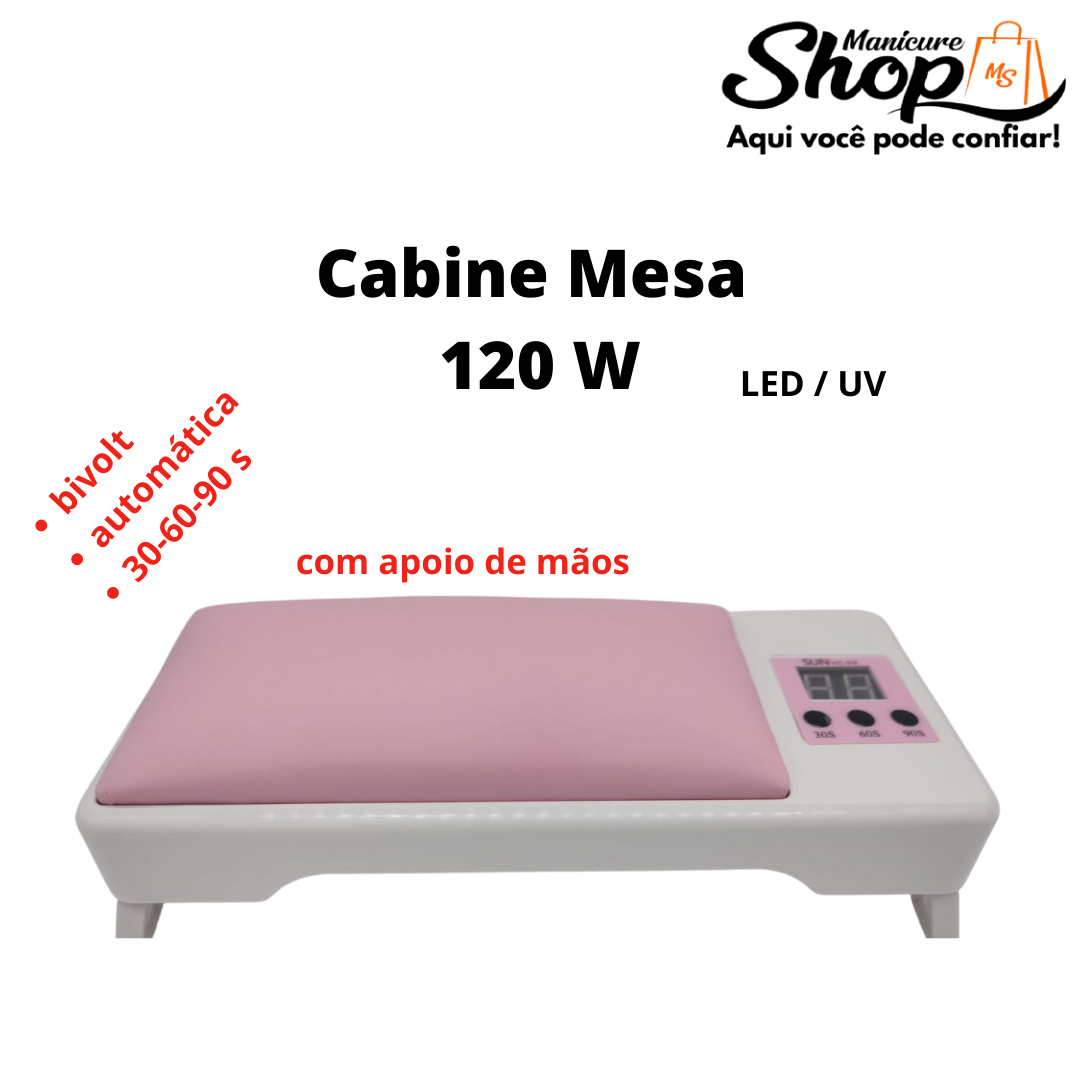 Cabine Mesa LED / UV 120W – ROSA – Com Apoio De Mão