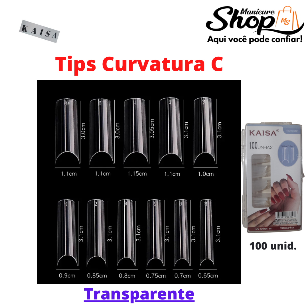 Tips Curvatura C – Transparente – 100un – KAISA